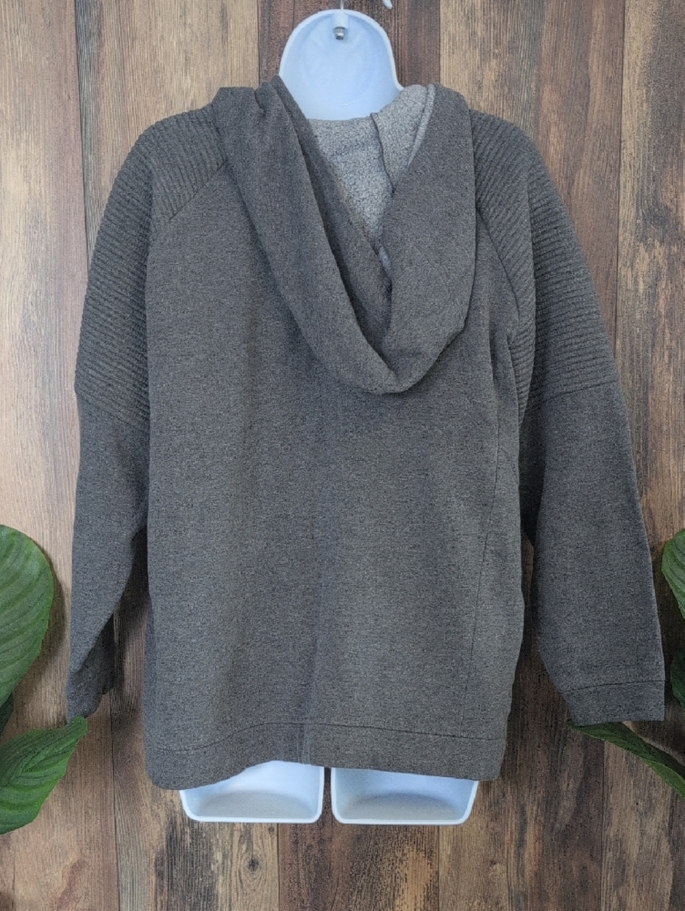 MTA Sport Charcoal Gray Cowl Neck Ribbed Sweatshirt Hoodie L              M342 - Picture 4 of 6